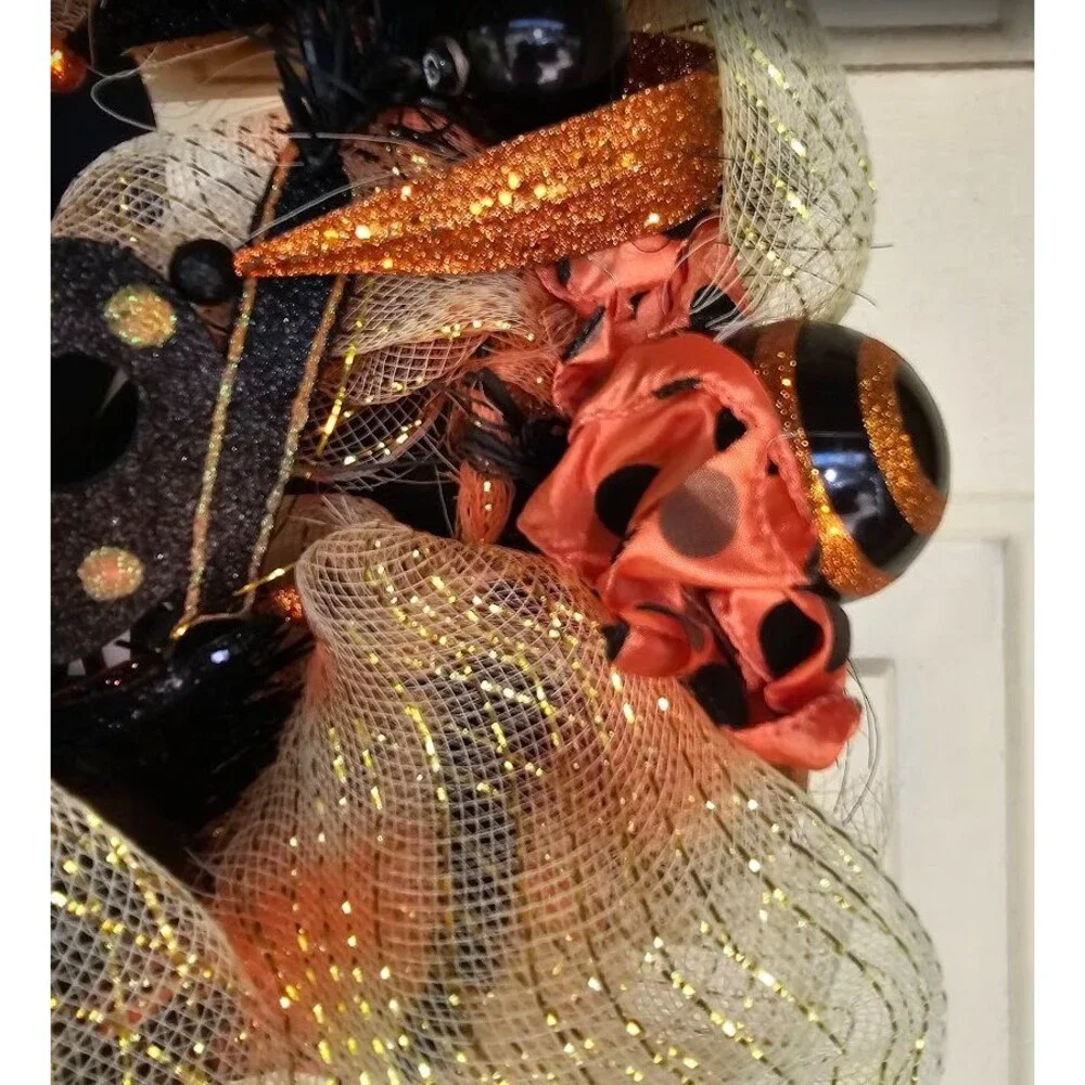 Artificial Halloween Witch Legs & Pumpkin Wreath Door Decor Black Orange Purple